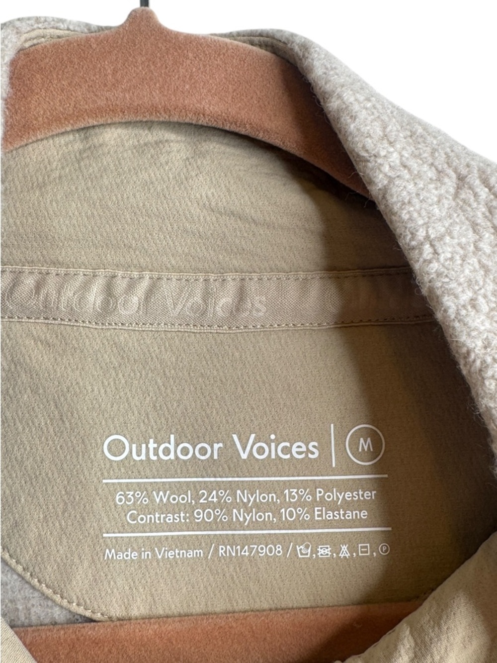 Outdoor Voices MegaFleece Snap Wool Blend Shacket Jacket Tan Cream Medium M - Picture 6 of 12